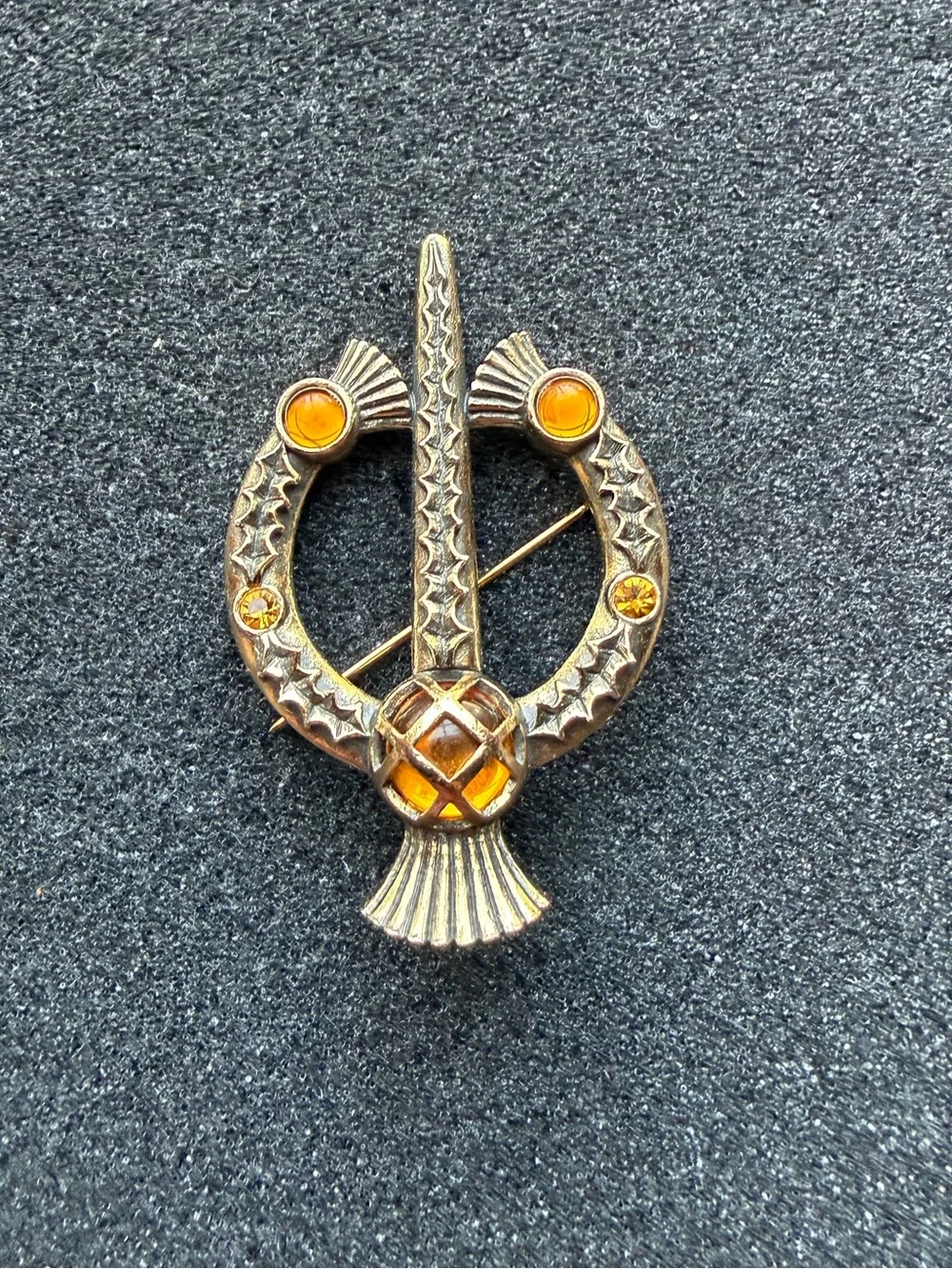 Vintage Miracle Scottish Thistle Brooch with Crystal Stones